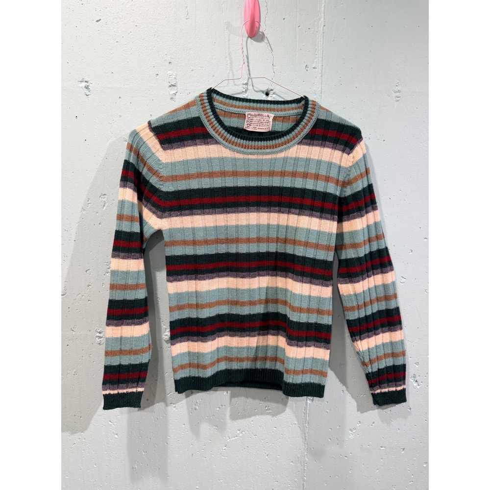 Vintage Loubella Extendables Striped Ribbed Knit Sweater Wool Blend Womens